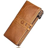 Roulens Vintage Geldbörse Leder , RFID Schutz Portemonnaie Viele Fächer, Geldbeutel Damen Gross mit 13 Kartenfächer mit Handyfach, Braun