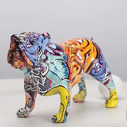 Kreative bunte englische Bulldogge-Figuren, moderne Graffiti-Kunst, Heimdekorationen, Zimmer, Bücherregal, TV-Schrank, Dekoration, Tierornament (A)