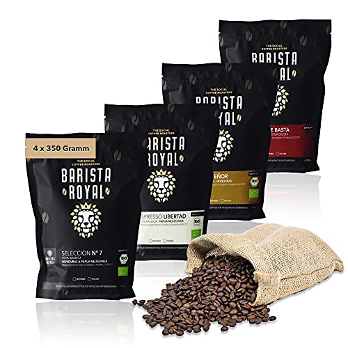 Espresso Bohnen Probierset 4 x 350g Espressobohnen | Entdeckerpaket / Probierpaket | Robusta & Arabica | Ideal für Vollautomat und Siebträger | BARISTA ROYAL