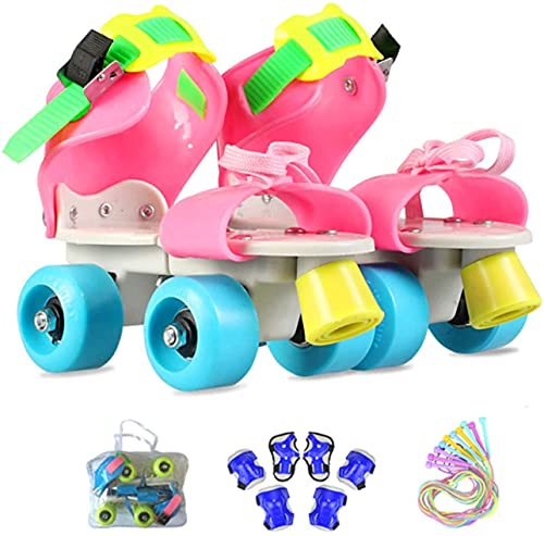 Inline-Skates Zweireihige Rollschuhe Einstellbar 4 Rad Kinder Anfänger Atmungsaktive Für Jungen Mädchen Indoor Und Outdoor Mit Schutzausrüstung Rollers Geburtstag Presen (Pink1-（25-36） Code)