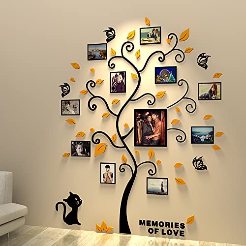 Asvert 3D Wandaufkleber Baum Gelb Wandtattoo DIY Wandaufkleber Abnehmbare Familie mit Bilderrahmen Wohnzimmer Schlafzimmer Kinderzimmer Sofa Möbel Sticker 132 x 160 cm