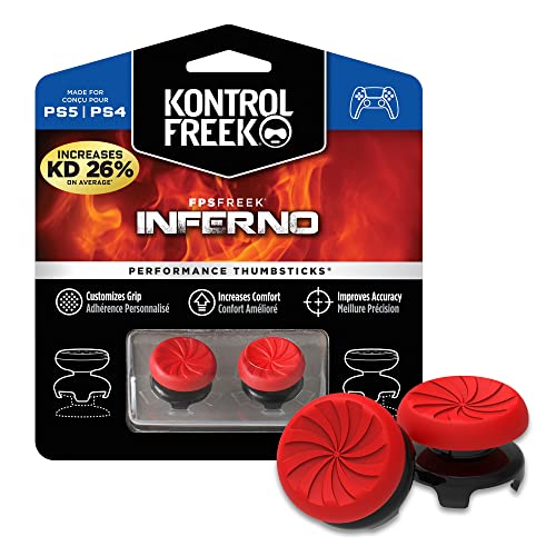 KontrolFreek FPS Freek Inferno für Playstation 4 (PS4) und PlayStation 5 (PS5) | Performance Thumbsticks | 2 x Hoch Konkav | Rot