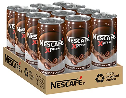 NESCAFÉ XPRESS Espresso Macchiato, trinkfertiger Iced Coffee Espresso Macchiato in der Dose für unterwegs, koffeinhaltig, 12er Pack (12 x 250ml)