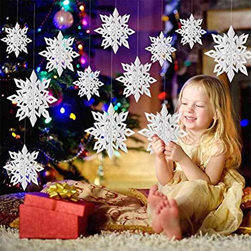 Queta 24 Stück Hängende Schneeflocke Ornamente Set 3D Papier Schneeflocken Girlande Deko für Zuhause Weihnachtsfeiertag Party Geburtstag Winter Dekorationen