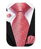 Hi-Tie hellrote Krawatten für Männer, schöne Punkte, Krawatten mit Einstecktuch, Manschettenknöpfe, Hochzeit, formal