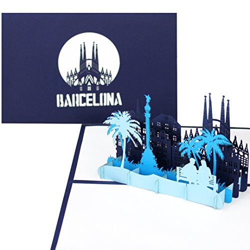 Pop Up Karte „Barcelona - Panorama mit Sagrada Familia“ - 3D Grußkarte, Souvenir, Einladung, Geschenk & Reisegutschein zum Spanien Urlaub & Städtetrip