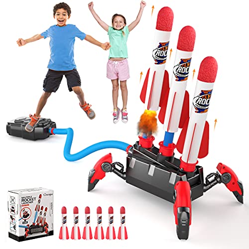 Cocopa Raketen Spielzeug für Kinder, Fußpumpe/Raketen Schaumstoff Outdoor Spielzeug，Raketenwerfer mit 6 Schaumraketen Spielzeug für Jungen und Mädchen ab 3 4 5 6 7 8 9 10 Jahre