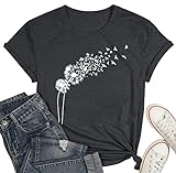 Pusteblume Shirts für Damen T-Shirt Mit Dandelion-Motiv Frauen Sommer Blume Muster Freizeit Kurzarm