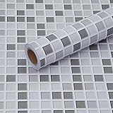 Fantasnight Fliesenaufkleber Mosaik Grau Weiß Fliesensticker 30 × 300 cm Fliesenfolie küche Mosaikfliesen Selbstklebende Folie für Bad und Küche Deko
