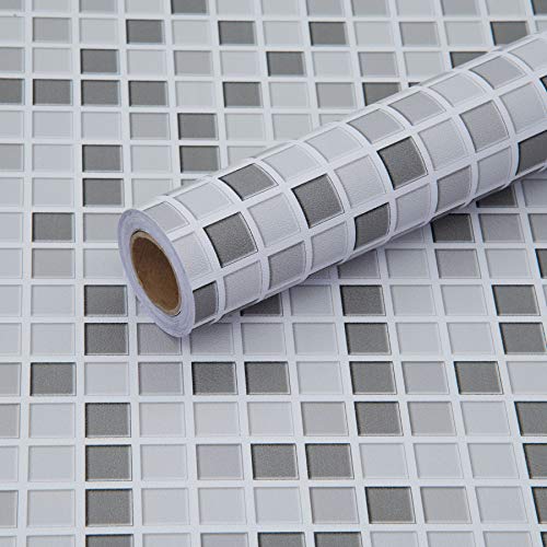 Fantasnight Fliesenaufkleber Mosaik Grau Weiß Fliesensticker 40 × 500 cm Mosaikfliesen Selbstklebende Folie für Bad und Küche Deko Fliesenfolie
