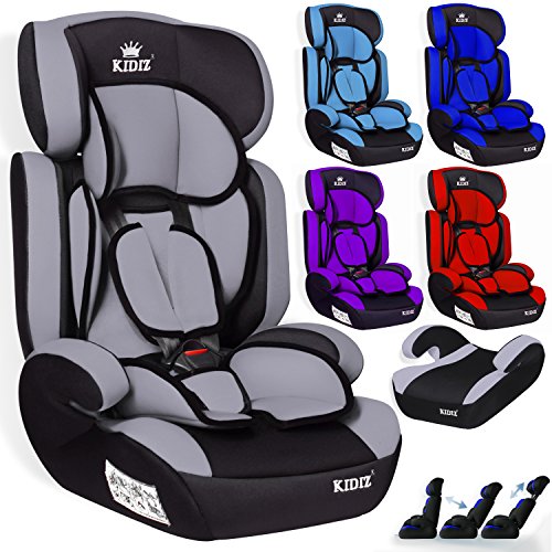 KIDIZ® Autokindersitz Kinderautositz ✓ Gruppe 1+2+3 ✓ 9-36 kg ✓ Autositz ✓ Kindersitz | Stabil und Sicher | Grau