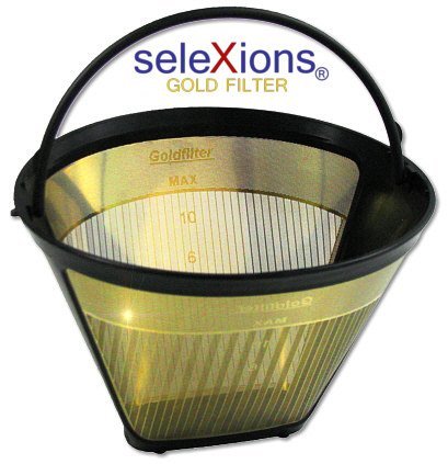 SeleXions Kaffee Goldfilter mit Titan antihaft Hartschicht 6-12 Tassen, Kaffeefiltergröße 1x4 mit Füllstands- und Tassenanzeige
