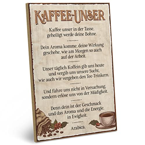 ARTFAVES® Holzschild mit Spruch - Kaffee-Unser | Shabby Chic Vintage Schild | Deko Geschenk zum Thema Kaffee Deko, witzige Sprüche | Größe: 19 x 28 cm