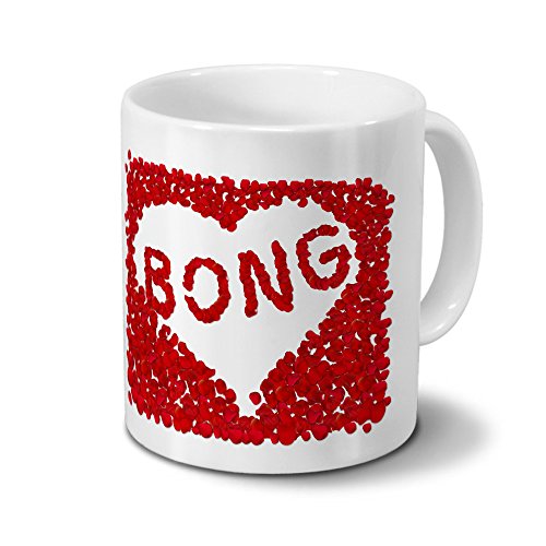 Tasse mit Namen Bong - Motiv Rosenherz - Namenstasse, Kaffeebecher, Mug, Becher, Kaffeetasse - Farbe Weiß