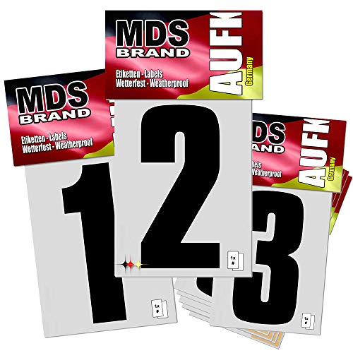 MDS Brand 10cm Zahlen Aufkleber 0-9 Satz Selbstklebend Aufkleber Schwarz (0-9 Pack)