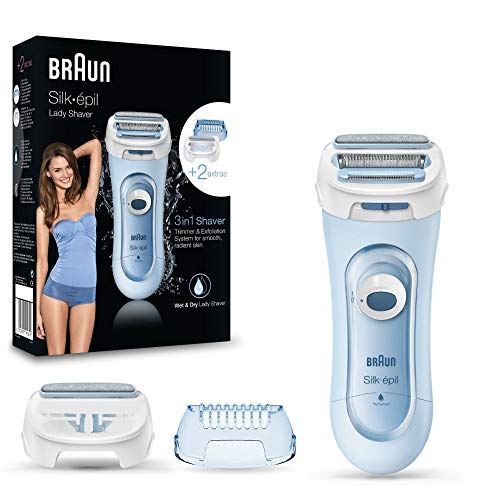 Braun Silk-épil Lady Shaver, Damenrasierer elektrisch, 3-In-1 Elektrischer Rasierer, Trimmer- und Peeling-System, Wet&Dry, 5160, blau