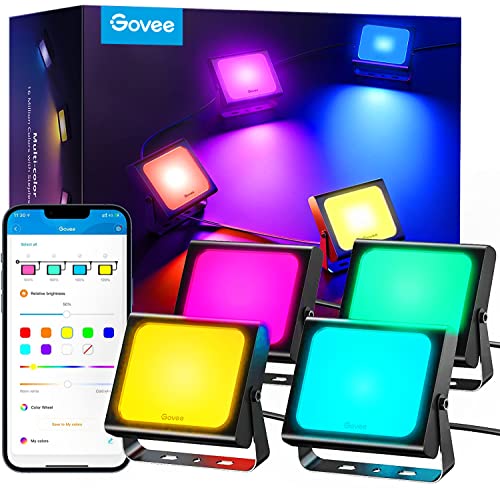 Govee Smart LED Strahler, RGBICWW WiFi Outdoor Strahler Funktioniert mit Alexa, 2700-6500K, dimmbares LED-licht mit Farbwechsel, IP66 wasserdicht, 4er Pack