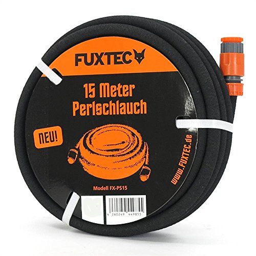 Fuxtec Perlschlauch FX-PS15 / 30/50 m Premium Tropfschlauch Druckminderer für optimale Bewässerung inkl. Bodenhaken, verbindern und Endstücken