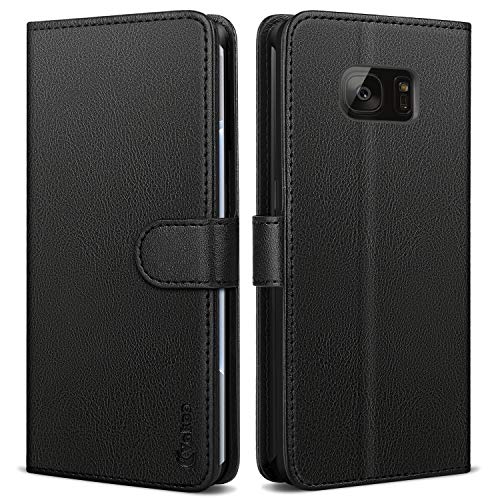 Vakoo Handyhülle für Samsung Galaxy S7 Edge Hülle, Premium Leder Flip Case mit wallet Brieftasche Standfuntion für Samsung S7 Edge Schutzhülle, Schwarz