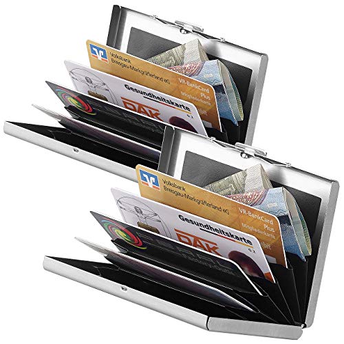 Xcase RFID Schutz-Kartenetui: 2er Pack Flaches RFID-Kartenetui aus Edelstahl für 6 Chipkarten (Kartenetui Herren RFID-Schutz)