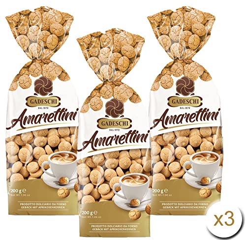 Gadeschi Amarettini (3x 200g) | italienisches Gebäck aus Aprikosenkernen | Kaffeegebäck | insgesamt 600g Kekse Amarettini