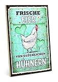 TypeStoff Holzschild mit Spruch – glückliche Hühner – im Vintage-Look mit Zitat als Geschenk und Dekoration zum Thema Eier und Bauernhof - HS-00846