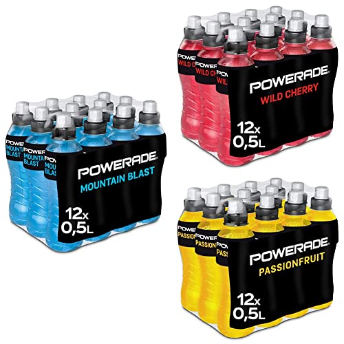 Powerade Sports Mountain Blast (12 x 500 ml) + Powerade Sports Wild Cherry (12 x 500 ml) + Powerade Sports Passionfruit (12 x 500 ml)