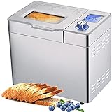 COOCHEER Brotbackautomat mit einer Kapazität von bis zu 900 g, intelligente und automatische Programme, 3 Brotgrößen, 550 W, 36 x 22 x 30 cm, silberfarben