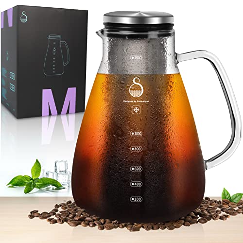 SAMBANGAN Cold Brew Kaffeemaschine - Iced Tea Coffee Brewer- Could Brew Coffee Maker- Cold Brew Kaffee- Verdickter Edelstahlfilter(1500ml)