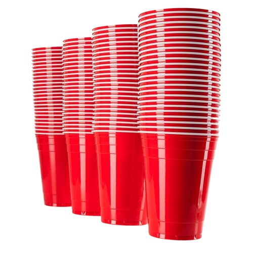 Rote Party Plastikbecher - 100 robuste & wiederverwendbare Partybecher - ideal für Festivals, JGAs oder Gartenpartys - Lebensmittelecht
