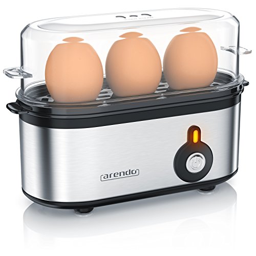 Arendo - Edelstahl Eierkocher Threecook - Egg Cooker - EIN AUS-Schalter - Wählbarer Härtegrad - 210 W - 1-3 Eier - Antirutschgummifüße für sicheren Halt - BPA-frei - GS-Zertifiziert