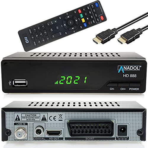 [Test: 2X GUT *] Anadol HD 888 Sat Receiver mit PVR Aufnahmefunktion & AAC LC - für Satelliten TV, Timeshift, SCART, Digital, Satellit, Satellite, DVB-S, DVB-S2, Astra Hotbird Sortiert + HDMI Kabel