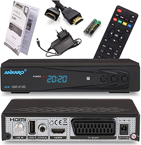 Ankaro 2100 DSR HD Digital Sat Receiver mit AAC-LC Audio, UNICABLE, USB Mediaplayer Funktion, für Satellit Satelliten, HDMI, USB, SCART, HDTV, Astra & Hotbird vorinstalliert + Anadol HDMI Kabel