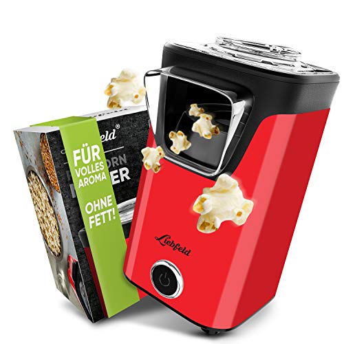 Liebfeld - Popcornmaschine für Zuhause I Popcorn Maker Machine [inkl. Pop Corn Guide] I Popcornmaker ohne Fett & Öl I Popcorn Popper (Rot)