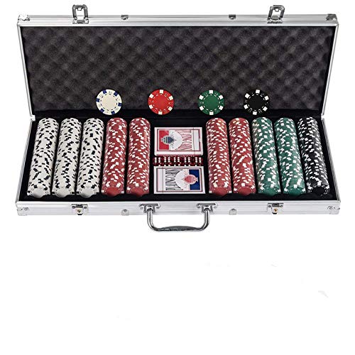 Display4top Pokerkoffer , Laser Pokerchips Poker 12 Gramm , 2 Karten, Händler, Small Blind, Big Blind Tasten und 5 Würfel, mit Aluminium-Gehäuse (500 Chips)