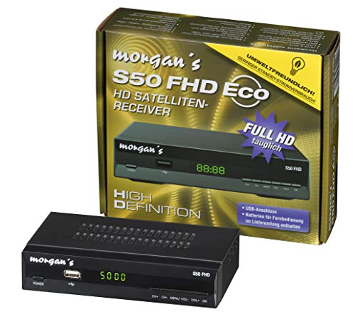 Morgan‘s S50 FHD Full HD digitaler Satelliten Sat-Receiver mit Aufnahme und Timeshift – (HDTV, DVB-S2, HDMI, SCART, USB 2.0, Full HD 1080p, LAN Anschluss) [vorprogrammiert für Astra] schwarz