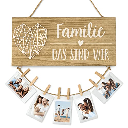 Familie, das sind wir | Fotocollage, Wand Deko, Familie | Holzschild mit Spruch, Fotoseil und Klammern | Tolles Geschenk zum Muttertag, Geburtstag oder Weihnachten