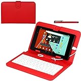 Navitech Rot bycast Leder Stand mit deutschem QWERTZ Keyboard mit Micro USB für das Presto 10 Zoll Tablet