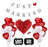 Just Married Hochzeit Deko Set, 500 Rosenblätter, MR und MRS Zeichen, Just Married Girlande Banner, Herzförmige Ballon für Heiratsantrag Verlobungs Wedding Dekoration