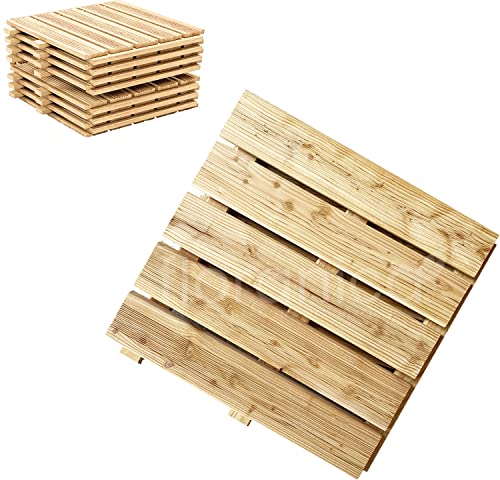 Floranica Holzterrassenplatten 5m2 (20 Stück 50x50 cm) Imprägniertes Lärchenholz Natur Boden für die Sauna Terrasse oder dem Balkon Holzfliese im Garten Gefräste Oberfläche
