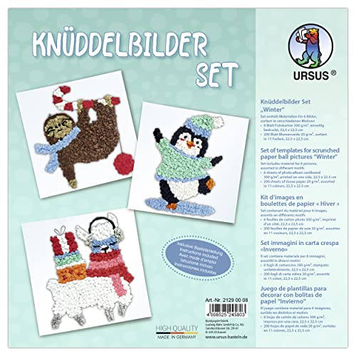 Ursus 21290008 - Knüddel-Bilder 'Winter', Bastel-Set für Kinder ab 3 Jahren, mit 6 Motiv-Vorlagen und farbigem Seidenpapier, zum Basteln von Bildern aus Papierkugeln