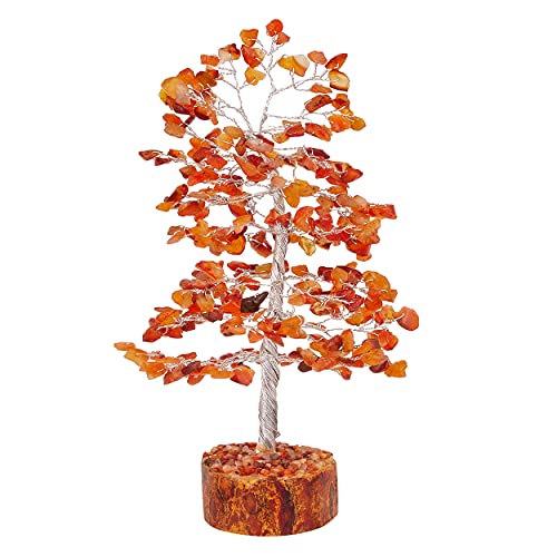 FASHIONZAADI Carnelian Gemstone Tree Feng Shui Money Bonsai Crystal Trees for Home Office Living Room Spiritual Gift Good Luck Chakra Stone Healing Crystals Size 10 inch (Silver Wire)