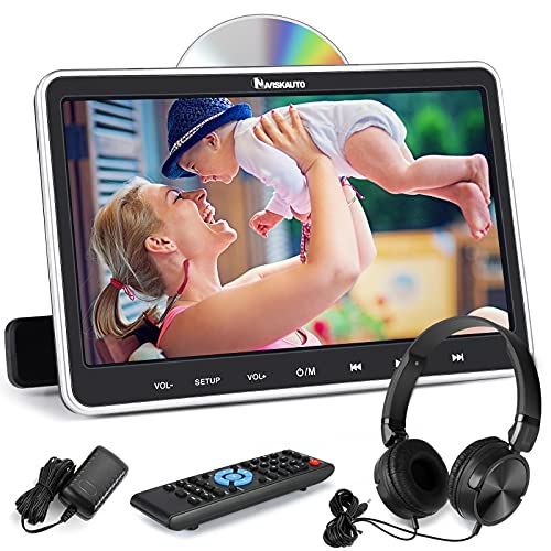 NAVISKAUTO 10,1' Zoll Auto Monitor DVD Player HDMI IN HD Bildschirm mit KFZ Kopfstützenhalterung Slot-in Disc unterstützt SD USB AV IN und Out für Kinder Schwarz
