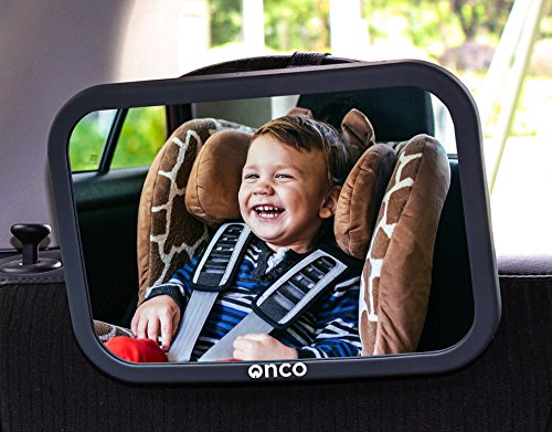 Onco 360° Baby Autospiegel - 100% Bruchsicherer Rücksitzspiegel für eine Sichere Fahrt - Baby Erstausstattung & Auto-Zubehör - Anpassbar - Geeignet für allerlei Kopfstützen