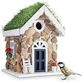 GARDIGO® Nistkasten in Steinhaus-Optik Dekoratives Vogelhaus zum Aufhängen Mit echten Steinen Meisenkasten mit 30mm Einflugloch Nisthilfe Vogelhäuschen für Garten Balkon Terrasse