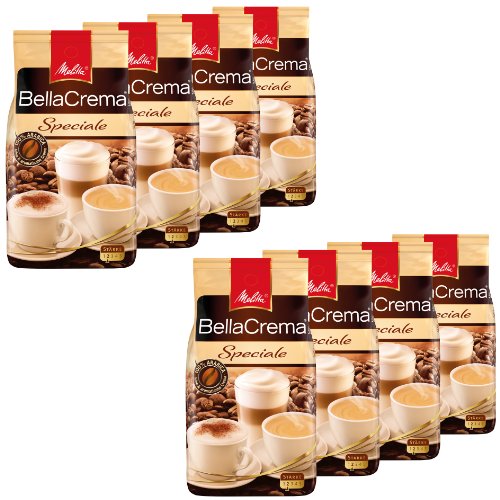 Melitta Kaffee BellaCrema Speciale ganze Bohne, milde Kaffeebohnen, 8er Pack, 8 x 1000g