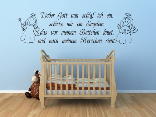 Wandtattoo Kinderzimmer Spruch mit Engel 'Lieber Gott nun schlaf ich ein…' niedlicher Wandaufkleber Gr. 80cm x 20cm