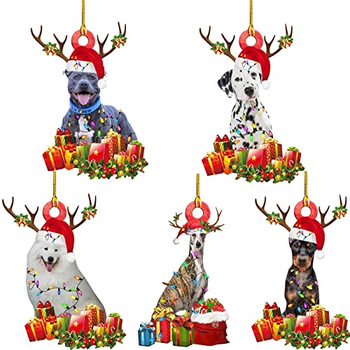 LEZED Weihnachtsbaum Hund Holzschild Weihnachtsdeko Anhänger Weihnachtsbaumschmuck Holz Figur Weihnachtsbaum Anhänger Beagle Christbaumschmuck Hund Ornament Hängende Zeichen Statuen 5 Stück