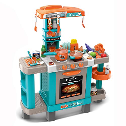 TikTakToo elektrische Kinderspielküche mit Licht und Sound Kinderküche groß Spielküche Spielzeug Zubehörteile Küche für Kinder mit Zubehör Espressomaschine