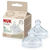 NUK for Nature Ersatz-Trinksauger für Babyflasche | Klein | 0−6 Monate | Der Mutterbrust nachempfunden, nachhaltiges Silikon, Anti-Colic-Ventil | BPA-frei | 2 Stück